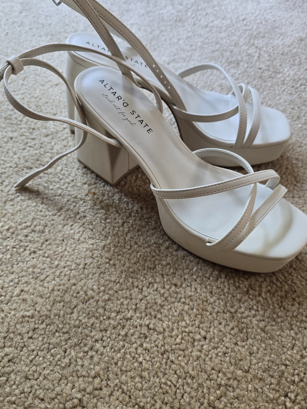 Altar'd State Women's Cream Strappy Block Heel Sandals